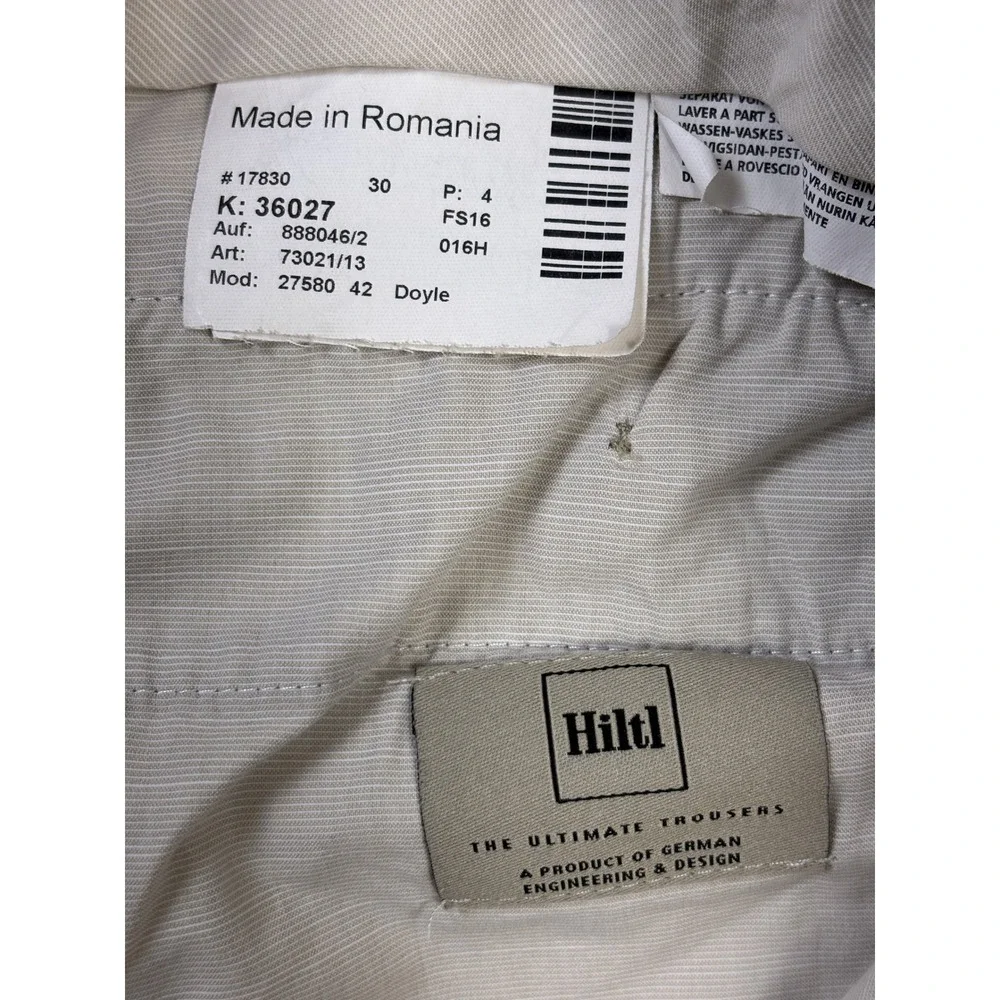Hiltl Doyle Mens Grey Flat Front Chino Trousers Pants 34x30 Made in Romania